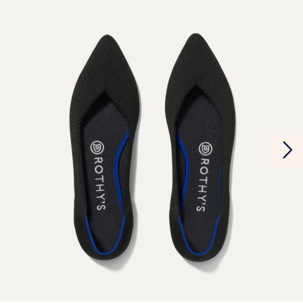 New NIB Rothys The Point Black Solid Flats 6.5